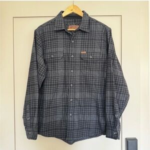 Men’s Orvis Black & Gray Plaid Button-Up Heavy Flannel Shirt